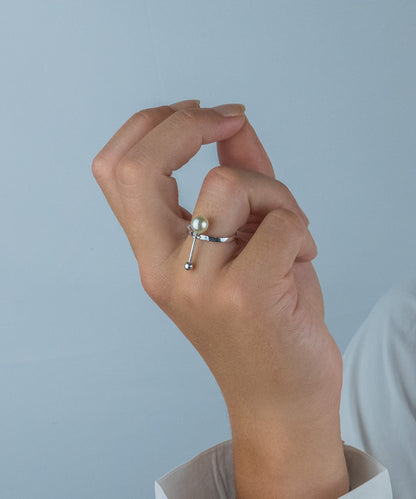 Bague Perle Traversante Argent