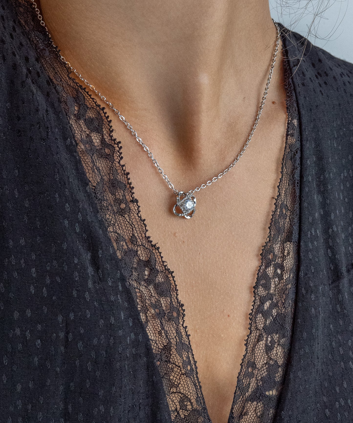 Collier Rosace Diamant et Argent