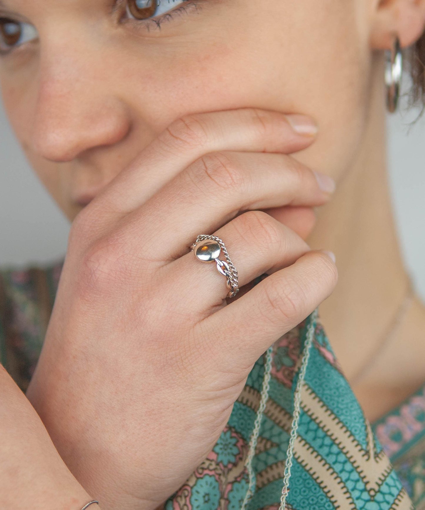 Bague Double avec Petit Médaillon Argent